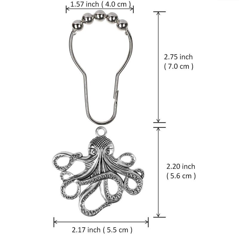 Aimoye Octopus Shower Curtain Hooks Rings - Silver Metal Shower Hooks for Shower Curtain, Decorative Shower Hooks Shower Hanger, Ocean Bathroom Accessories Set, Tropical Sea Beach Theme Bathroom Decor - Image 2